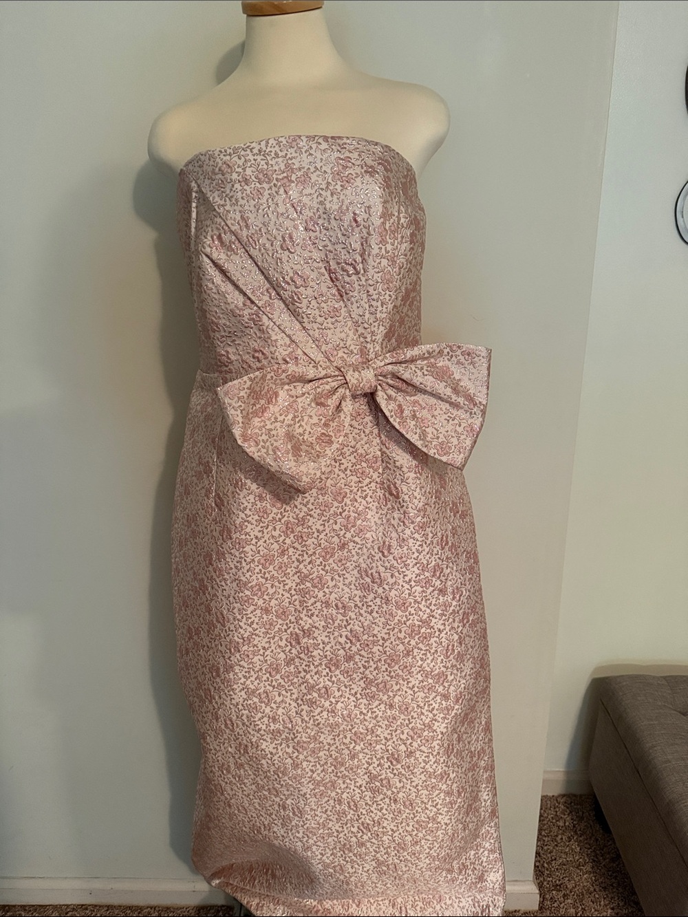 Lilly Pulitzer Strapless Pink Jacquard Dress with Side Bow